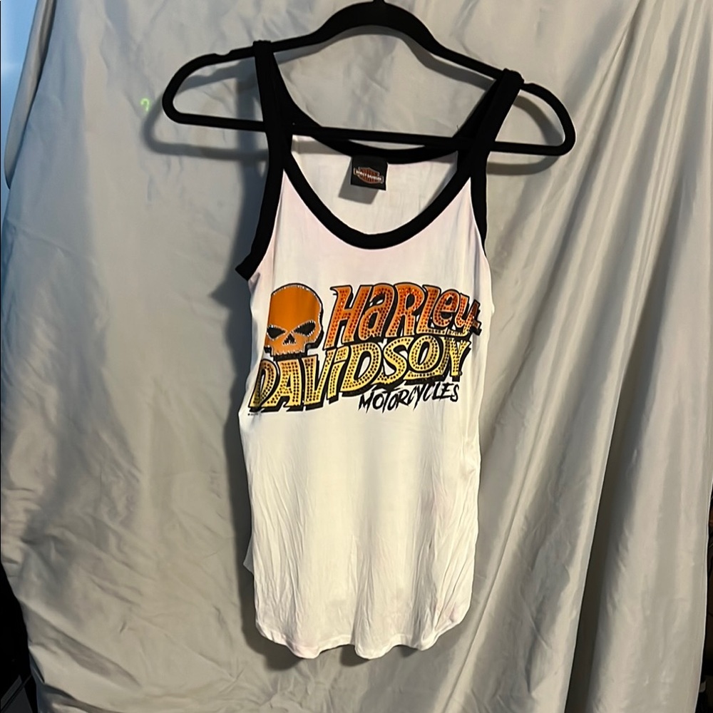 Harley-Davidson White and Black Tank Top bling
